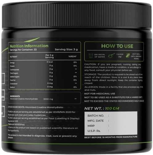 SARNEX Creatine Monohydrate – label close-up