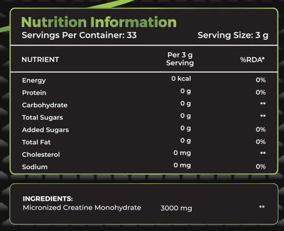 SARNEX Creatine Monohydrate – label close-up